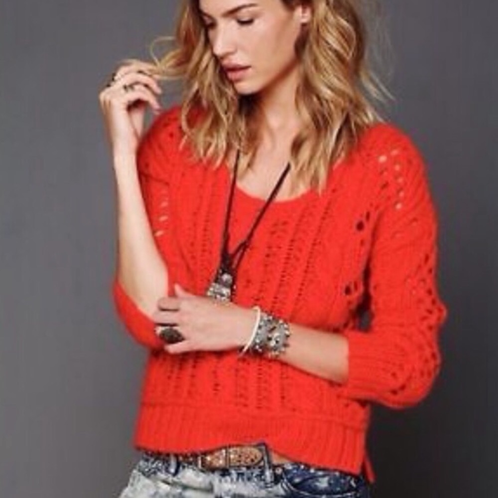 Free people sweater open knit medium orange